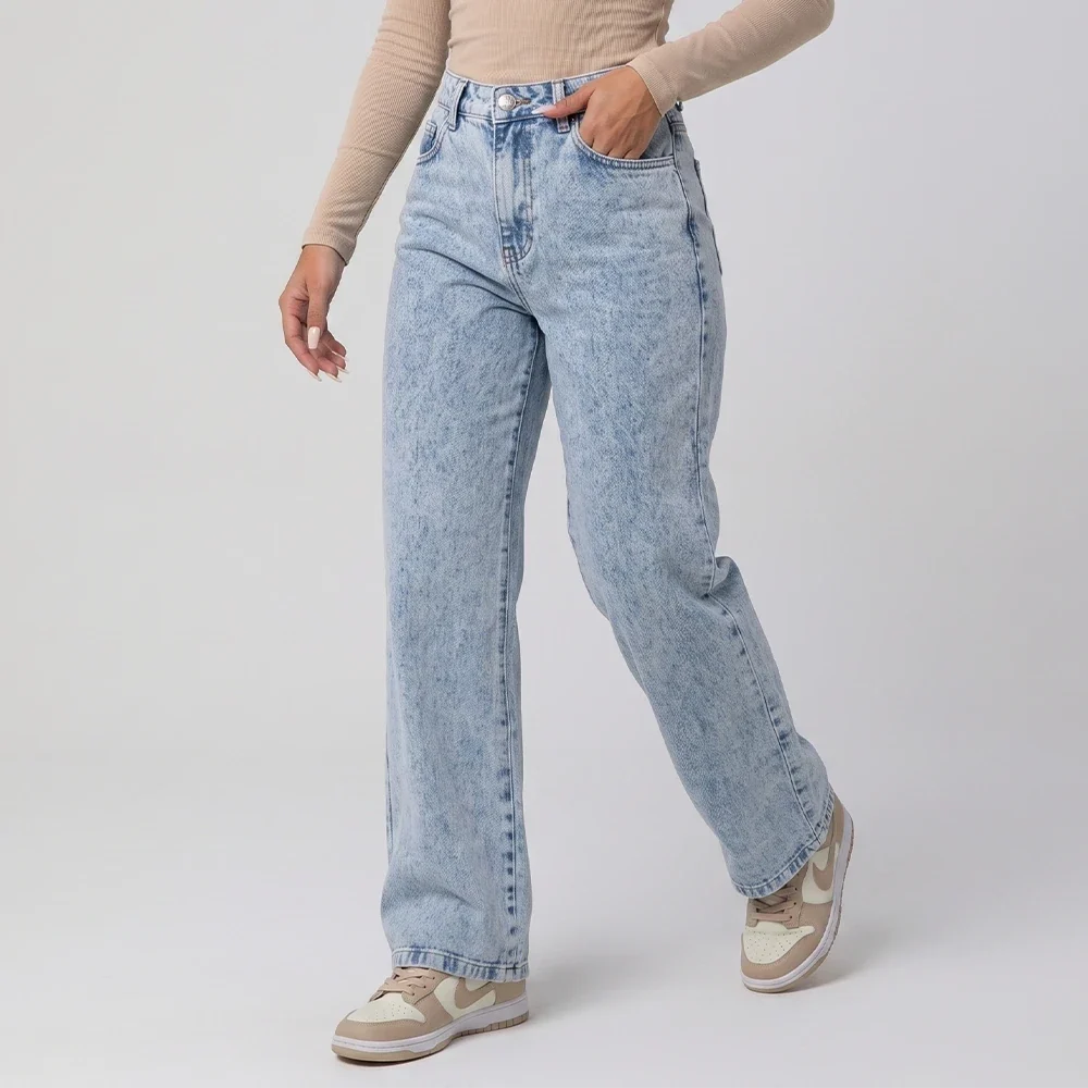 Calça Jeans Wide Leg - jeans azul lavado